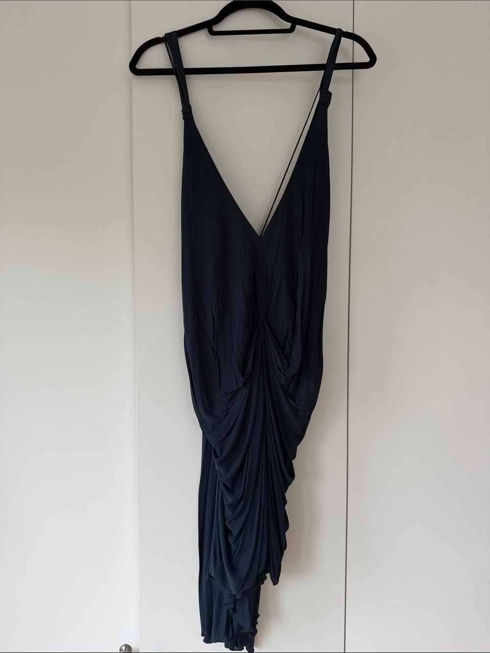 BCBGMaxAzria Navy Asymmetrical Draped Maxi Dress